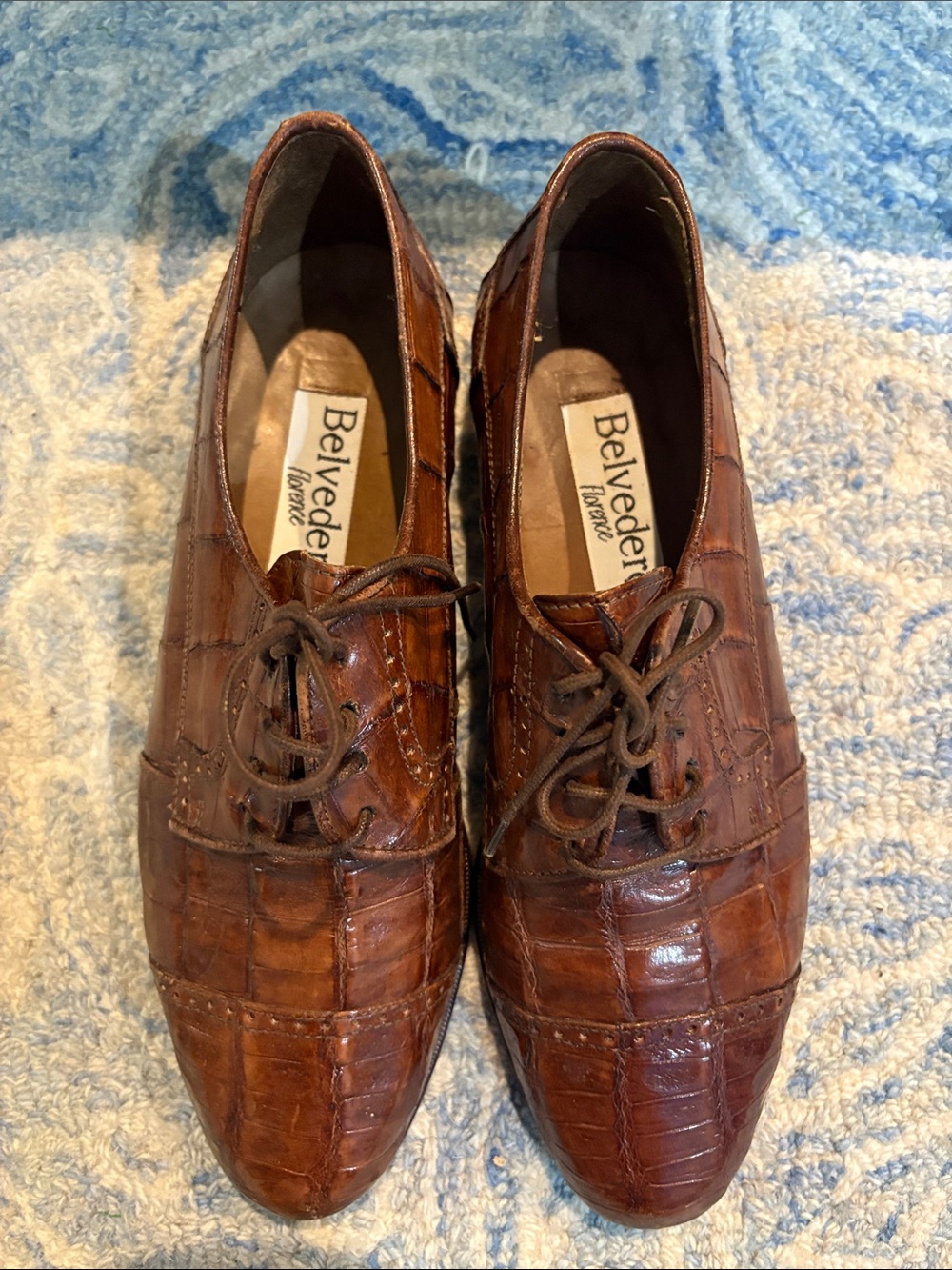 Belvedere Brown Croc-Embossed Leather Derby Shoes